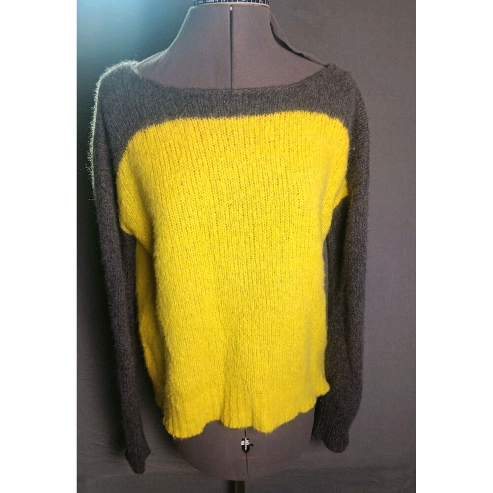 Dries van Noten yellow grey sweater size Medium Alpaca merino wool bishop sleeve
